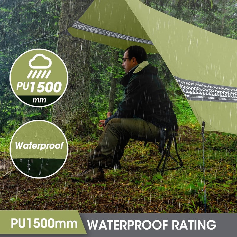 VILLEY Hammock Tent Rain Fly, Octagonal Waterproof Camping Tarp, Sun Shelter for Camping, Backpacking, Hiking, Accessory Includes Stakes, Ropes and Carry Bag (Green) - Image 4